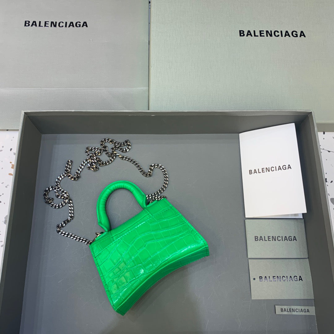 Top Quality Hourglass Mini Handbag With Chain In Green, For Women,  Bags 4.7in/12cm