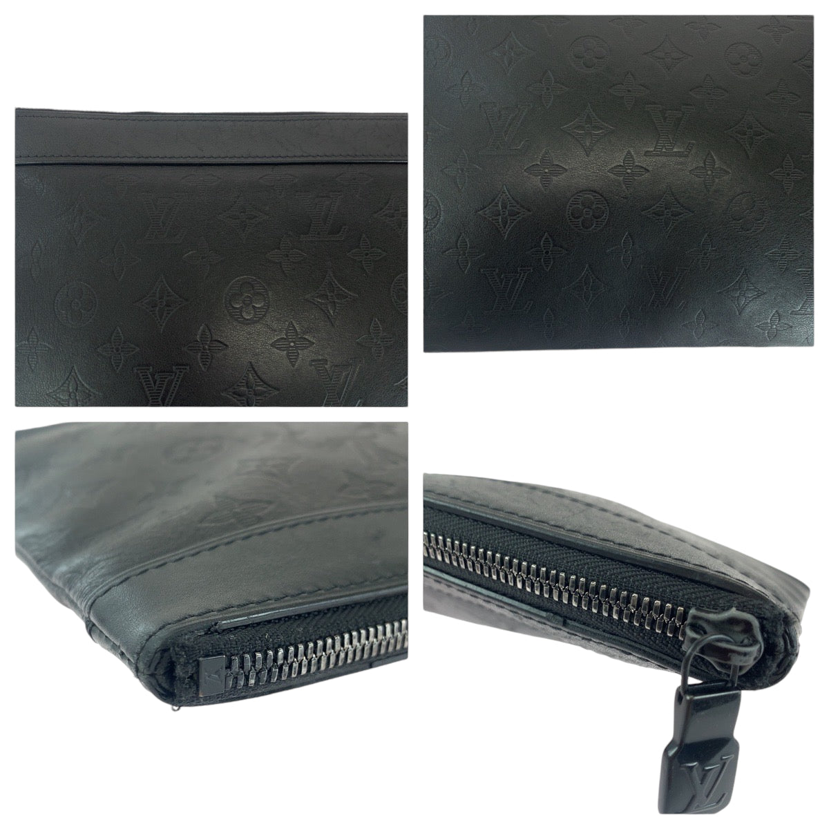 LOUIS VUITTON Clutch bag M62903 leather Black black Clutch bag business bag Monogram shadow Pochette Discovery mens  d