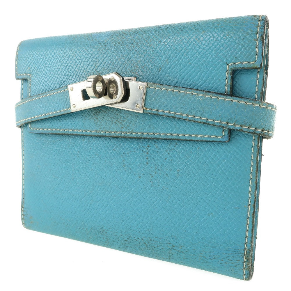 HERMES Bifold Wallet Epsom blue Kelly wallet unisex(Unisex)  d