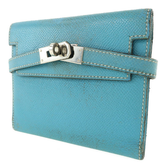 HERMES Bifold Wallet Epsom blue Kelly wallet unisex(Unisex)  d