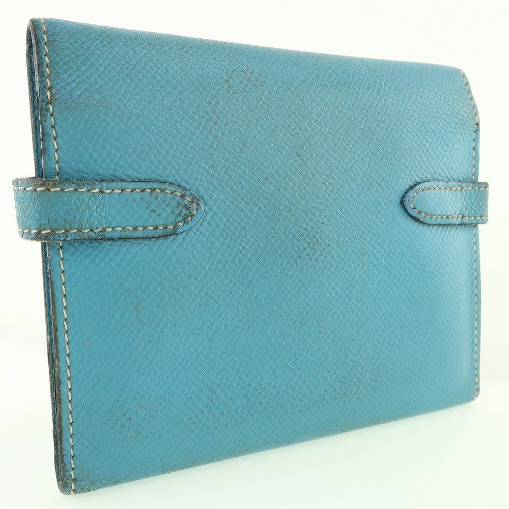 HERMES Bifold Wallet Epsom blue Kelly wallet unisex(Unisex)  d