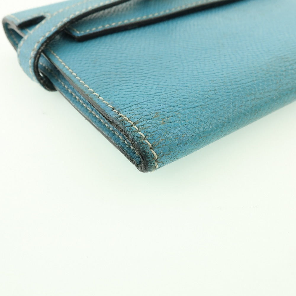 HERMES Bifold Wallet Epsom blue Kelly wallet unisex(Unisex)  d