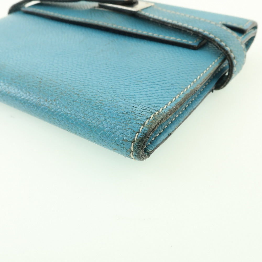 HERMES Bifold Wallet Epsom blue Kelly wallet unisex(Unisex)  d