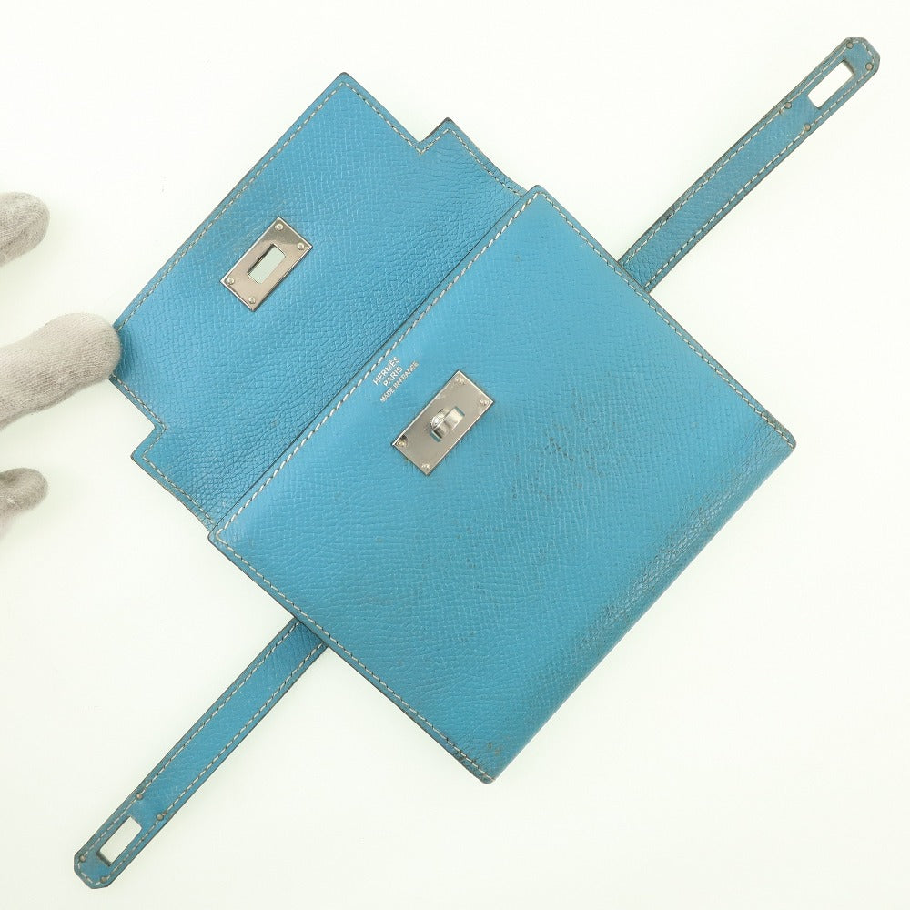 HERMES Bifold Wallet Epsom blue Kelly wallet unisex(Unisex)  d