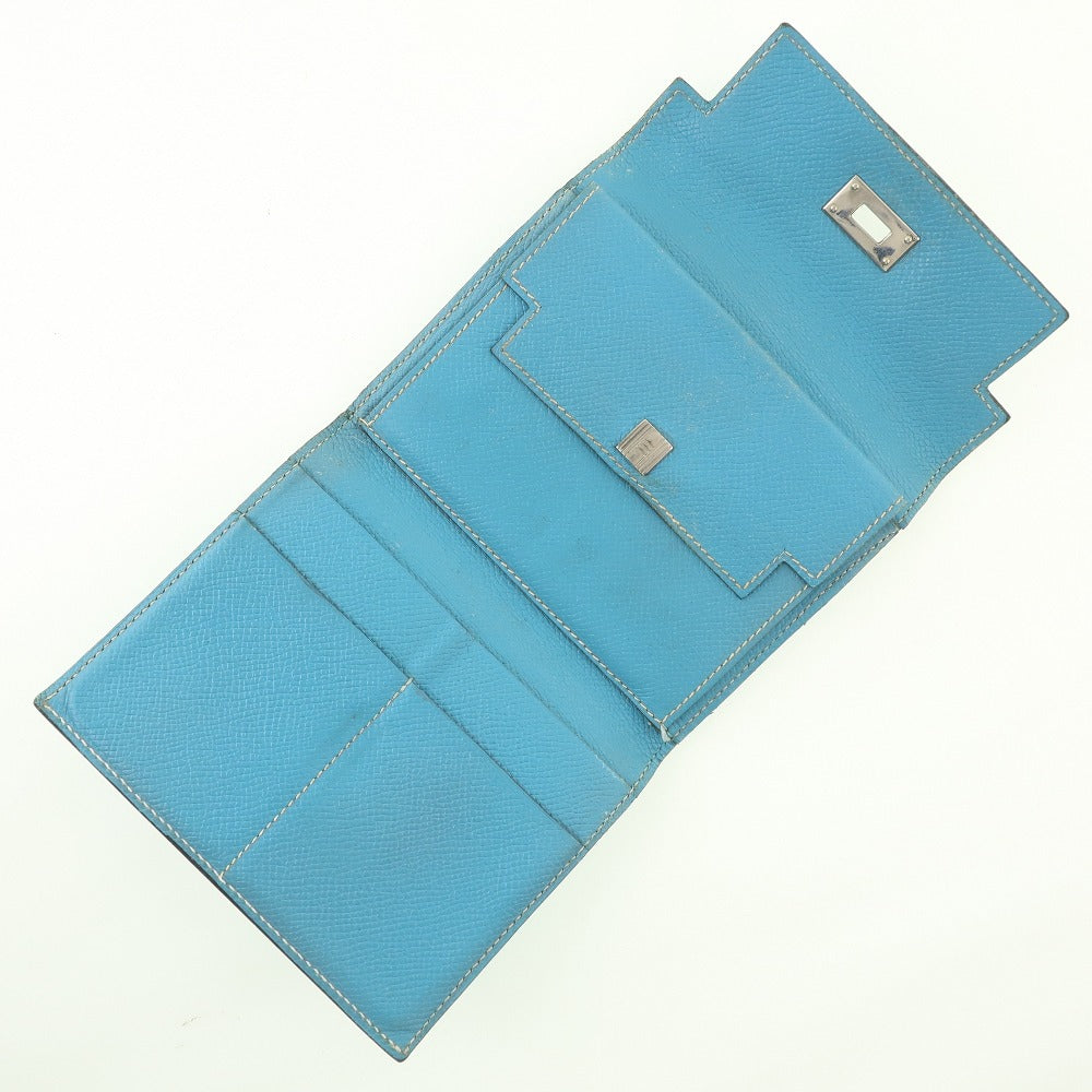 HERMES Bifold Wallet Epsom blue Kelly wallet unisex(Unisex)  d