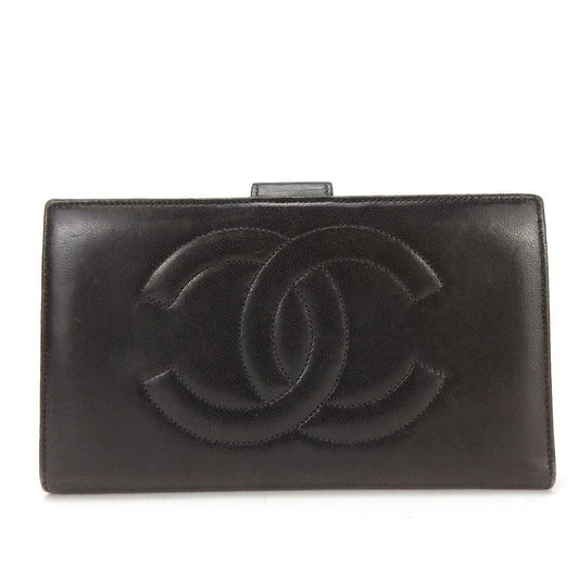CHANEL Long Wallet Purse lambskin black COCO Mark