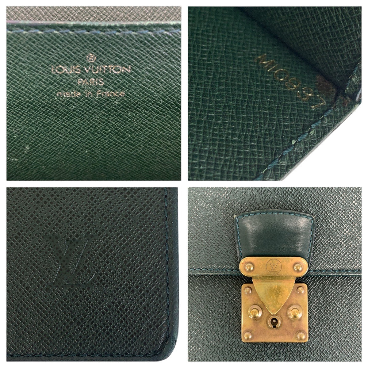 LOUIS VUITTON Business bag M30034 leather Episea Dark Green Gold Metal Business bag briefcase Taiga Moscova mens  d