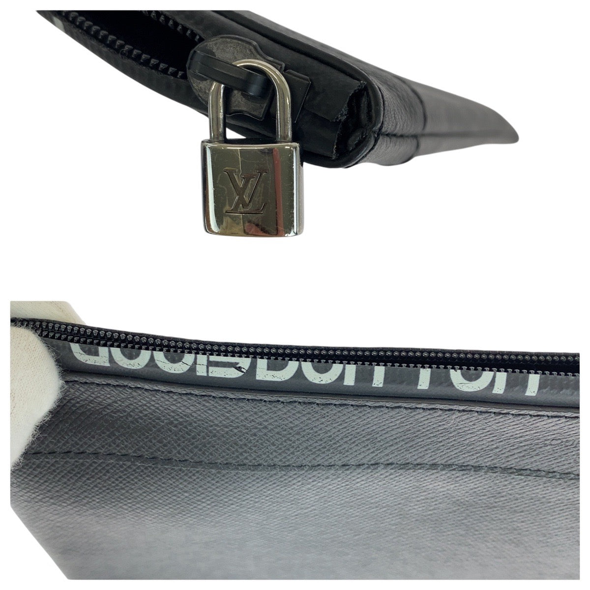 LOUIS VUITTON Clutch bag M30086 leather Black SilverMetal Clutch bag business bag Taiga Pochette Apollo mens  d