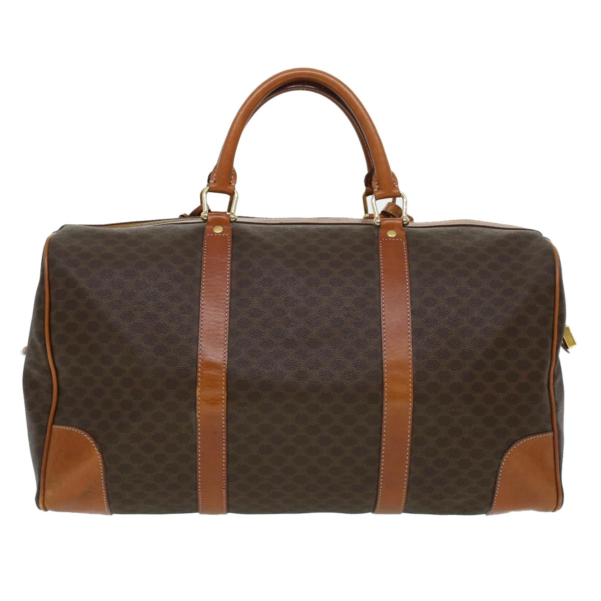 Luxury CELINE Macadam Canvas Boston Bag PVC Leather Brown  41269