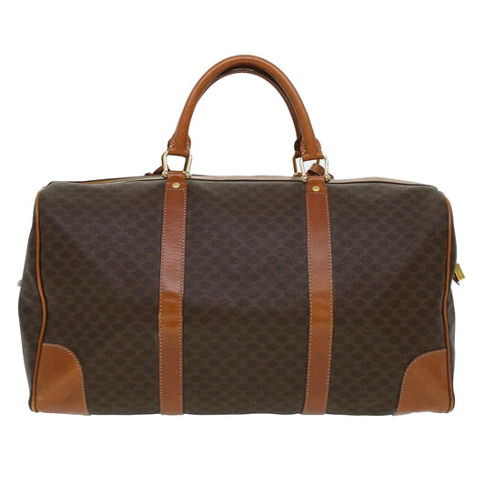 Luxury CELINE Macadam Canvas Boston Bag PVC Leather Brown  41269