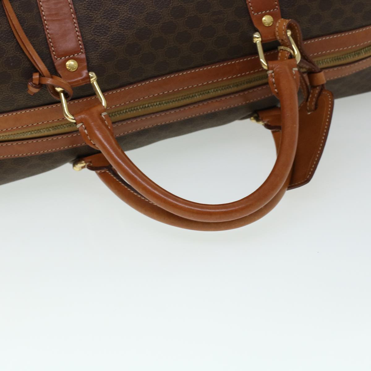 Luxury CELINE Macadam Canvas Boston Bag PVC Leather Brown  41269