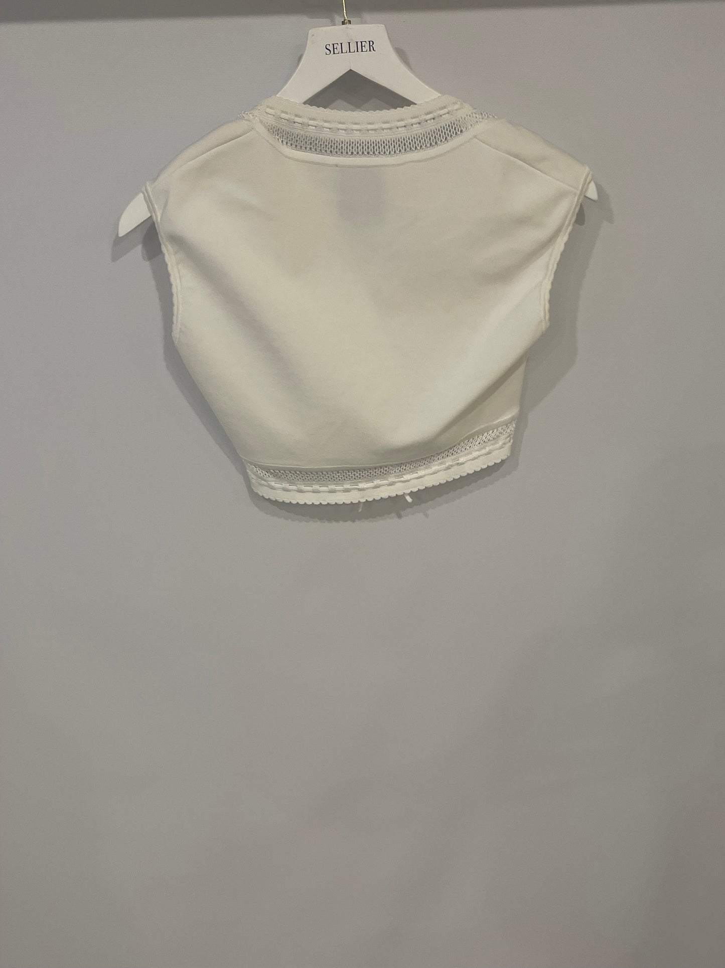 Ala•a White Short Sleeved Top with Knitted Detail Size FR 38 (UK 10)