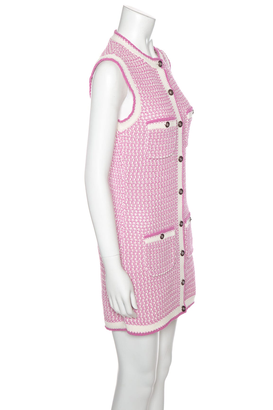 Chanel 2022 Pink Knit Sleeveless Mini Dress SZ 36