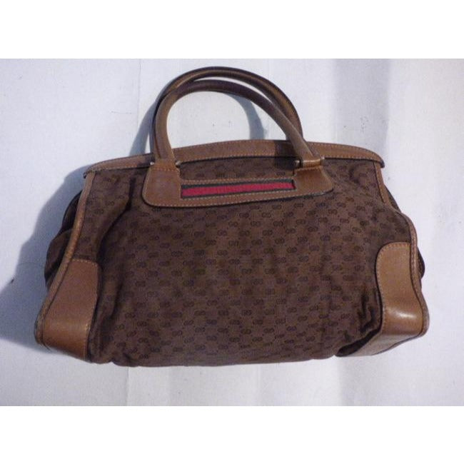 Gucci   Dark Brown Small G Logo Print Fabric And Camel Leather With Red Green Stripe