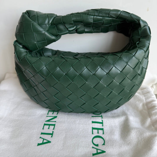 Bottega Veneta Jodie Mini Dark Forest Green Lambskin Leather Clutch Bag
