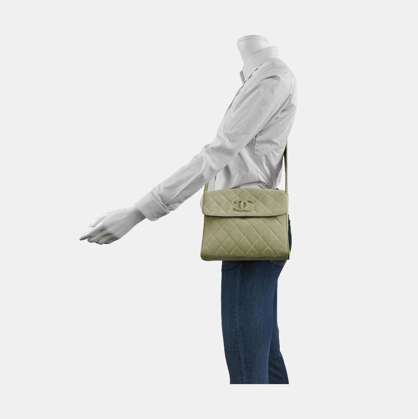 Chanel   Small Flap Crossbody Bag Green Suede Leather, 1991-1994