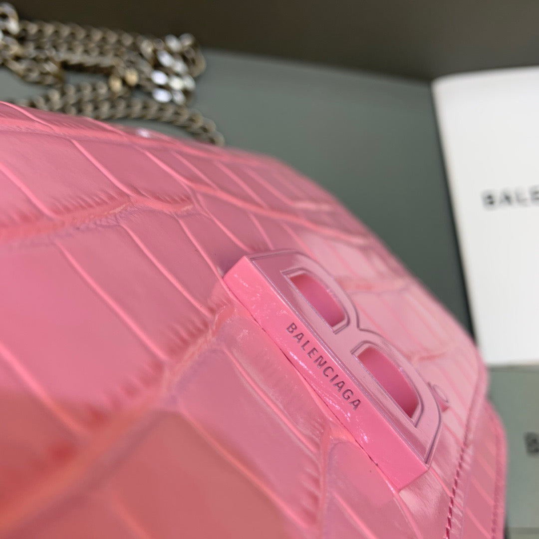 Top Quality Croc Embossed Patent B Bag With Chain In Pink, For Women,  Bags 7.9in/20cm