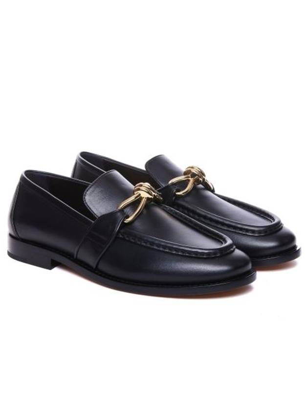 Luxury Bottega Veneta Astaire Signature Metallic Knot Detail Leather Loafers Black