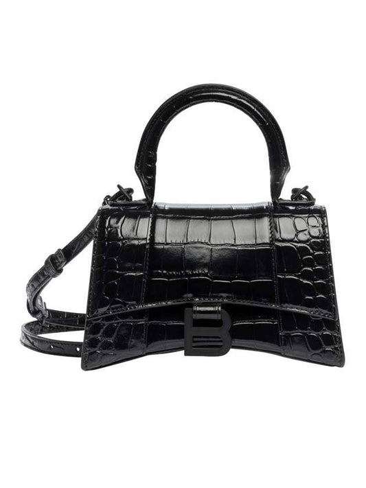 Luxury Balenciaga Trending 2025 Hourglass Crocodile Embossed Cross Bag Black