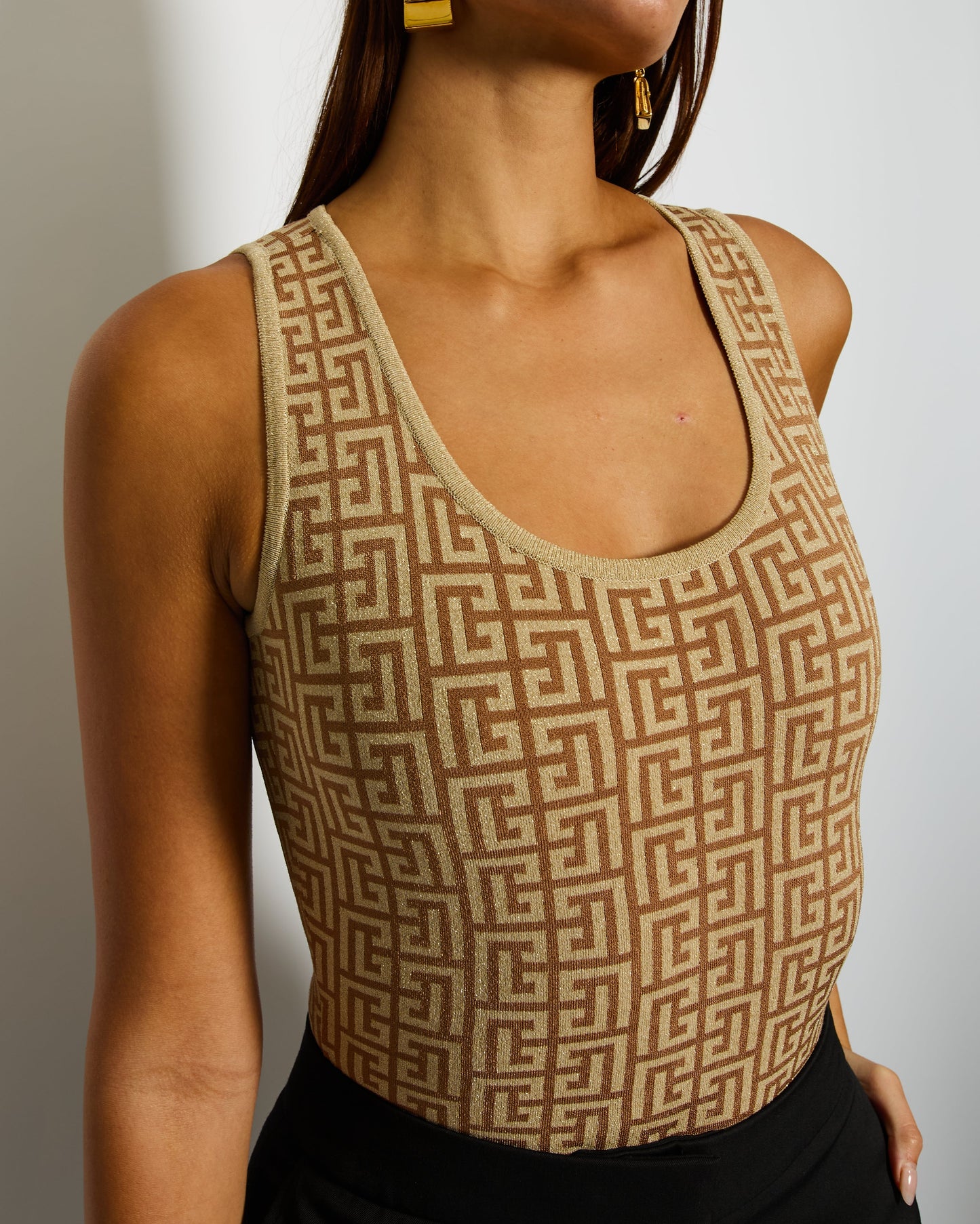 Balmain Gold Metallic Logo Print Bodysuit Size FR 36 (UK 8)