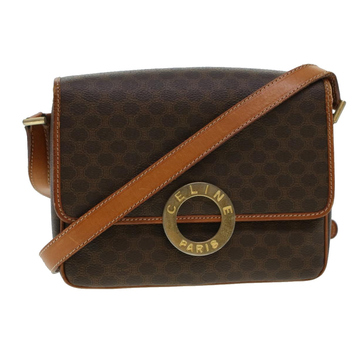 Luxury CELINE Macadam Canvas Shoulder Bag PVC Leather Brown  42446