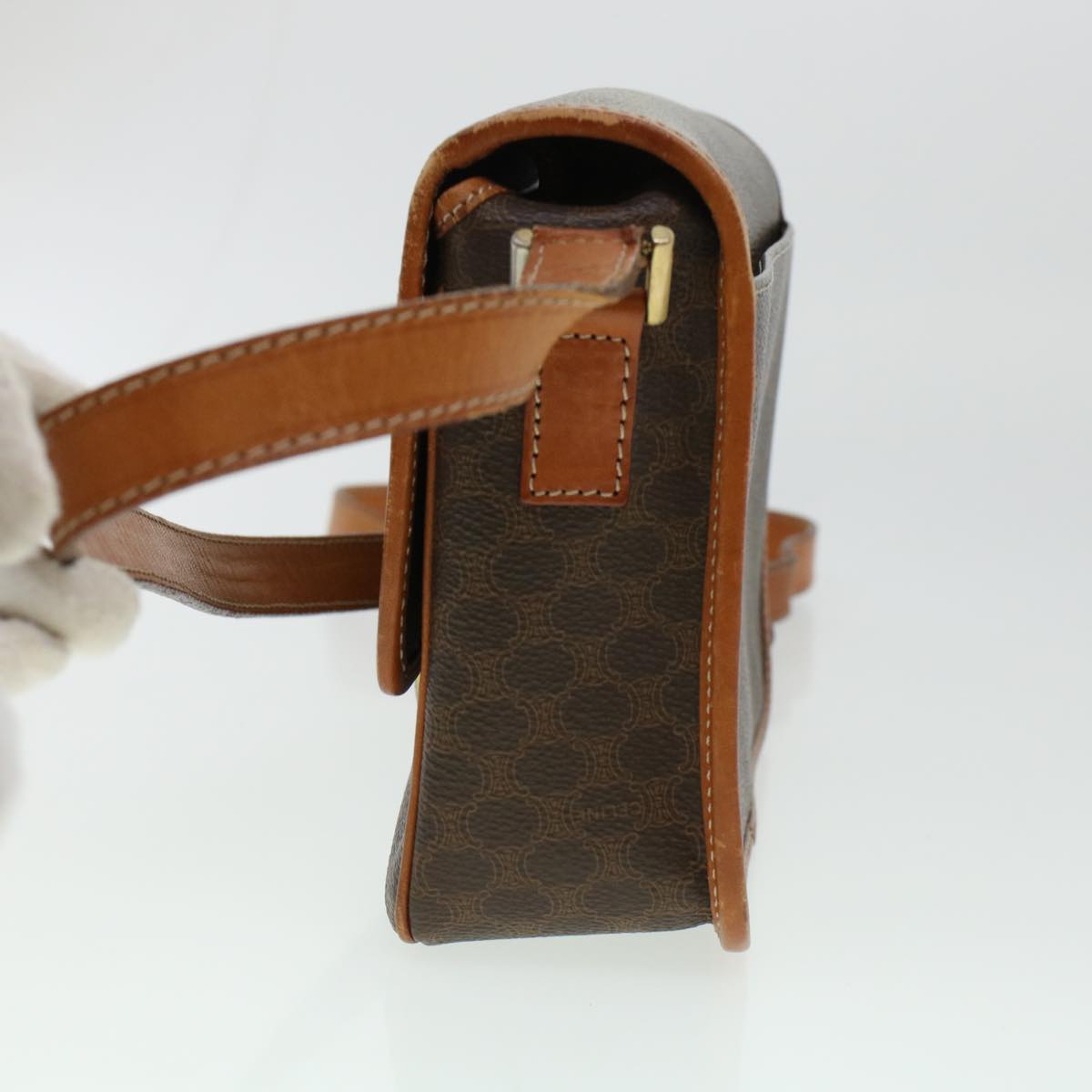 Luxury CELINE Macadam Canvas Shoulder Bag PVC Leather Brown  42446