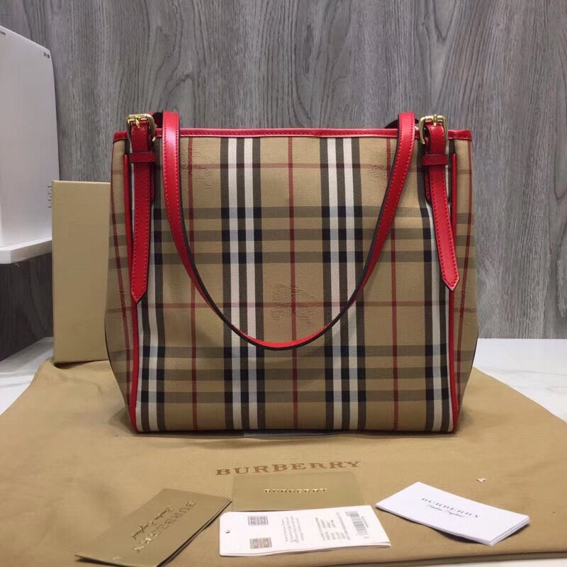 Top Quality The Small Canter Horseferry Check Tote Red For Women, Women’s Bags 11.6in/29.5cm