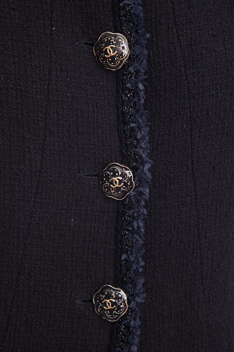 Chanel Black Tweed Button Up Jacket  SZ 44