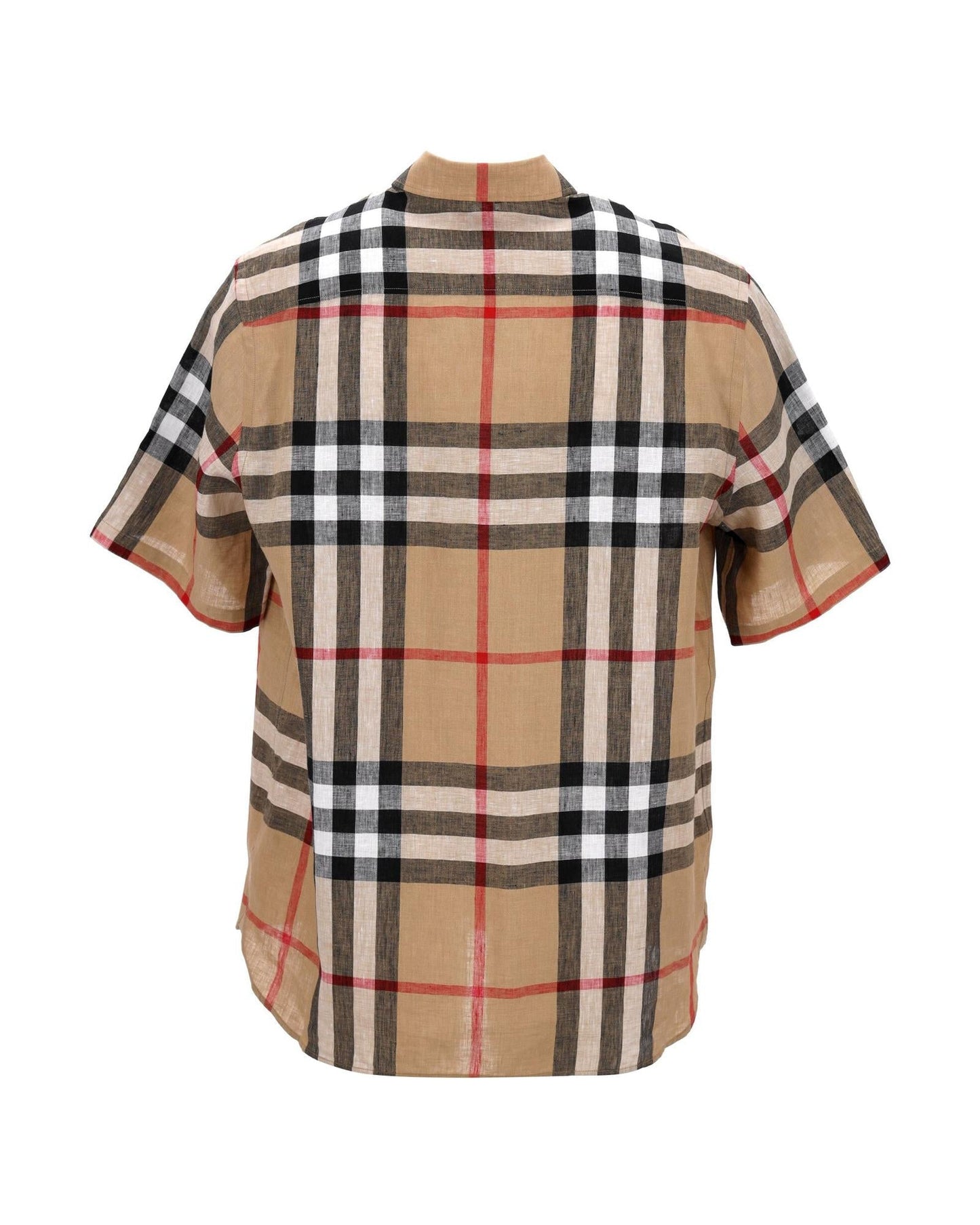 Burberry Short Sleeve Linen Shirt Check Pattern Men Brown | Beige T-Shirts