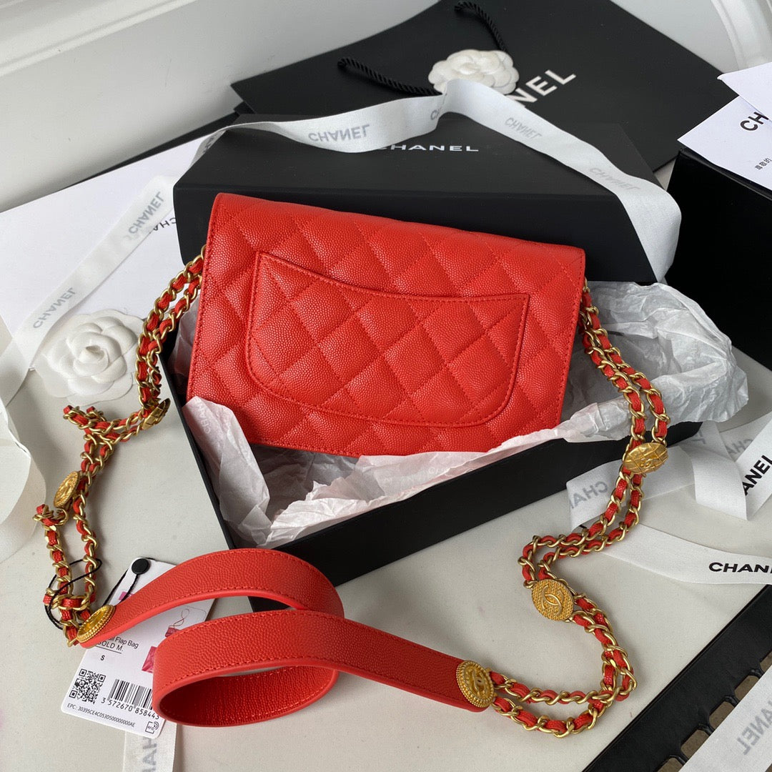 CHLSmall Flap Bag Gold Hardware Red For Women, Women’s Handbags, Shoulder Bags 7.5in/19cm AP2840