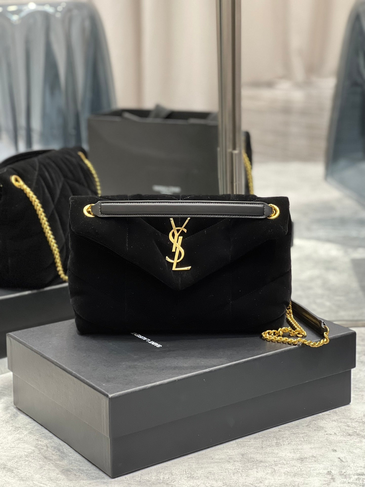YSSL Puffer Small Chain Bag Black For Women, Women’s Bags 11in/29cm YSL‎