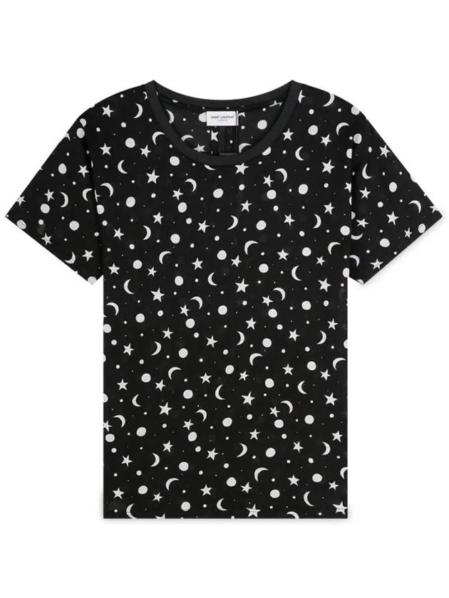 Luxury Saint Laurent Trending 2025 Women's Star Print Cotton Short Sleeve T-Shirt Black