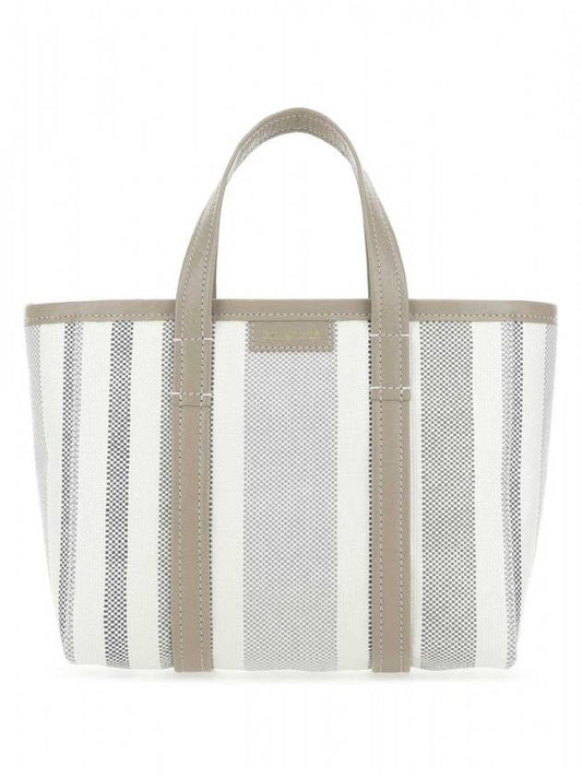 Luxury Balenciaga Trending 2025 Barbes East West Raffia Striped Shopper Tote Bag Grey