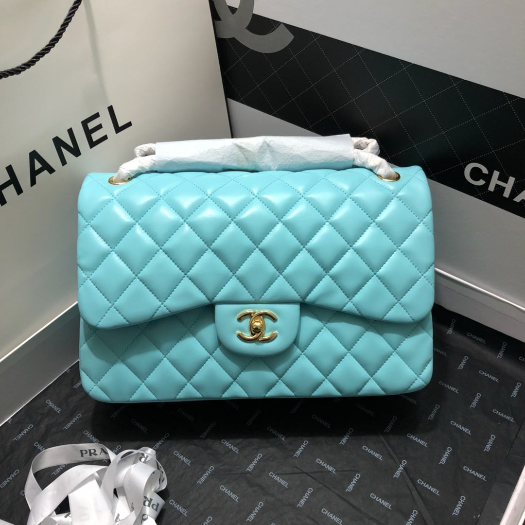 CHLLarge Classic Handbag Gold Hardware Blue For Women, Women’s Handbags, Shoulder Bags 11.8in/30cm