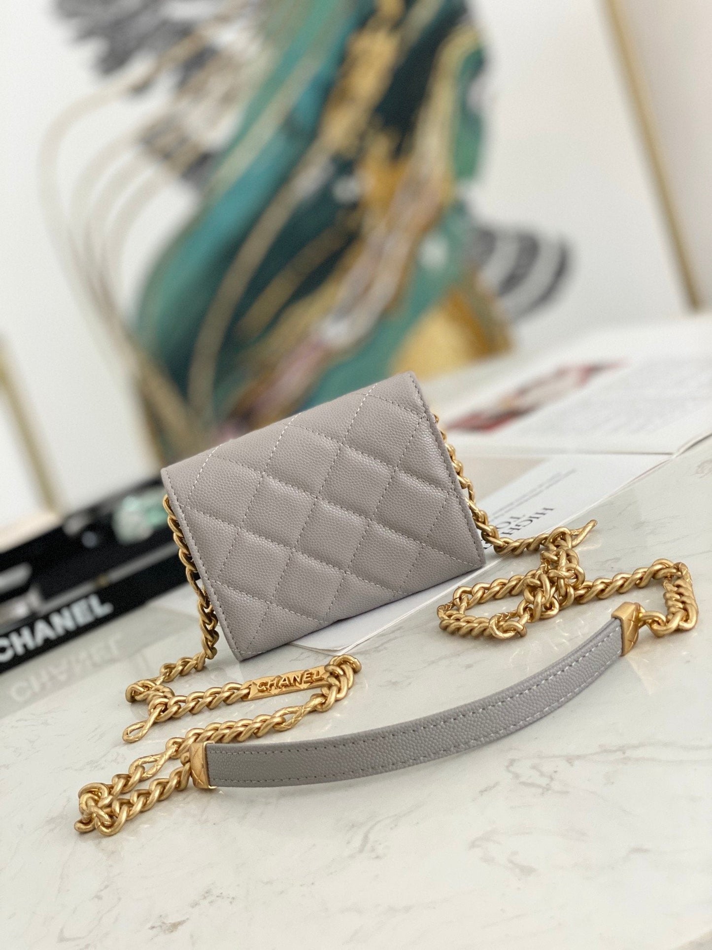 CHLMini Flap Bag Gold Toned Hardware Grey For Women 4.7in/12cm