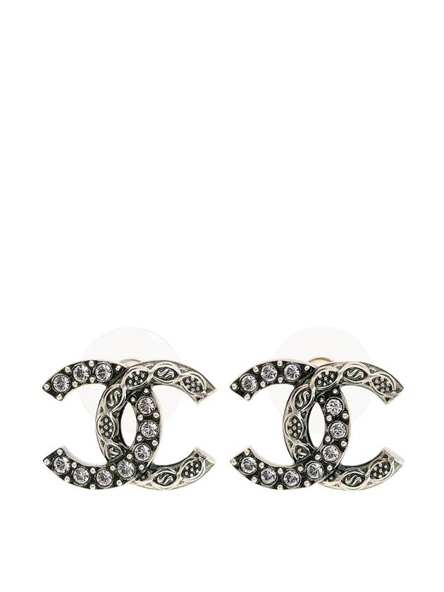 CC Logo   Crystal Earrings Silver Chanel