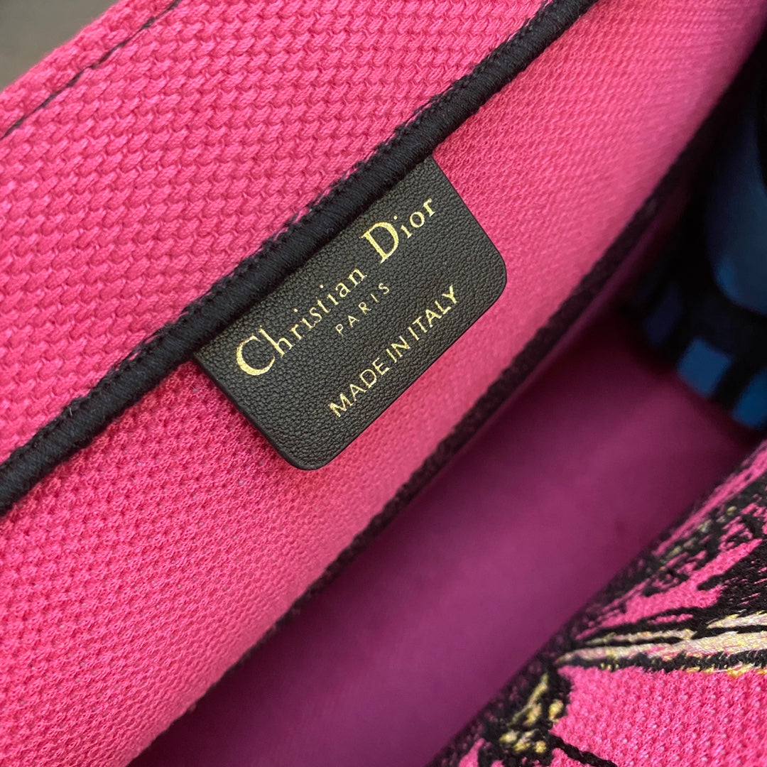 Top Quality MeTop Qualityum Book Tote Bright Blue and Bright Pink D-Jungle Pop Embroidery, Blue/Pink, For Women Womens Handbags Shoulder Bags, 36cm CD M1296ZRON_M885