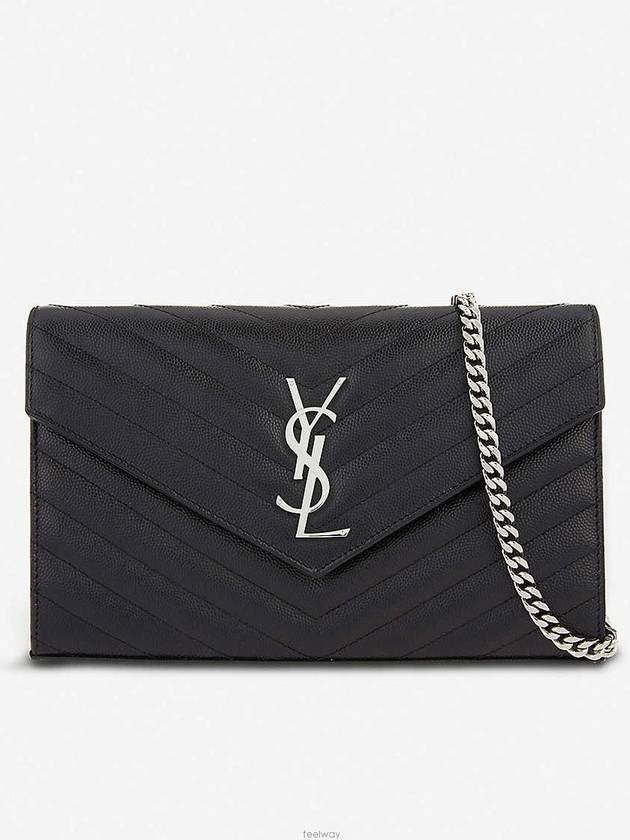 Luxury Saint Laurent Trending 2025 Cassandre Matelasse Chain Cross Bag In Grain de Poudre Embossed Leather Black