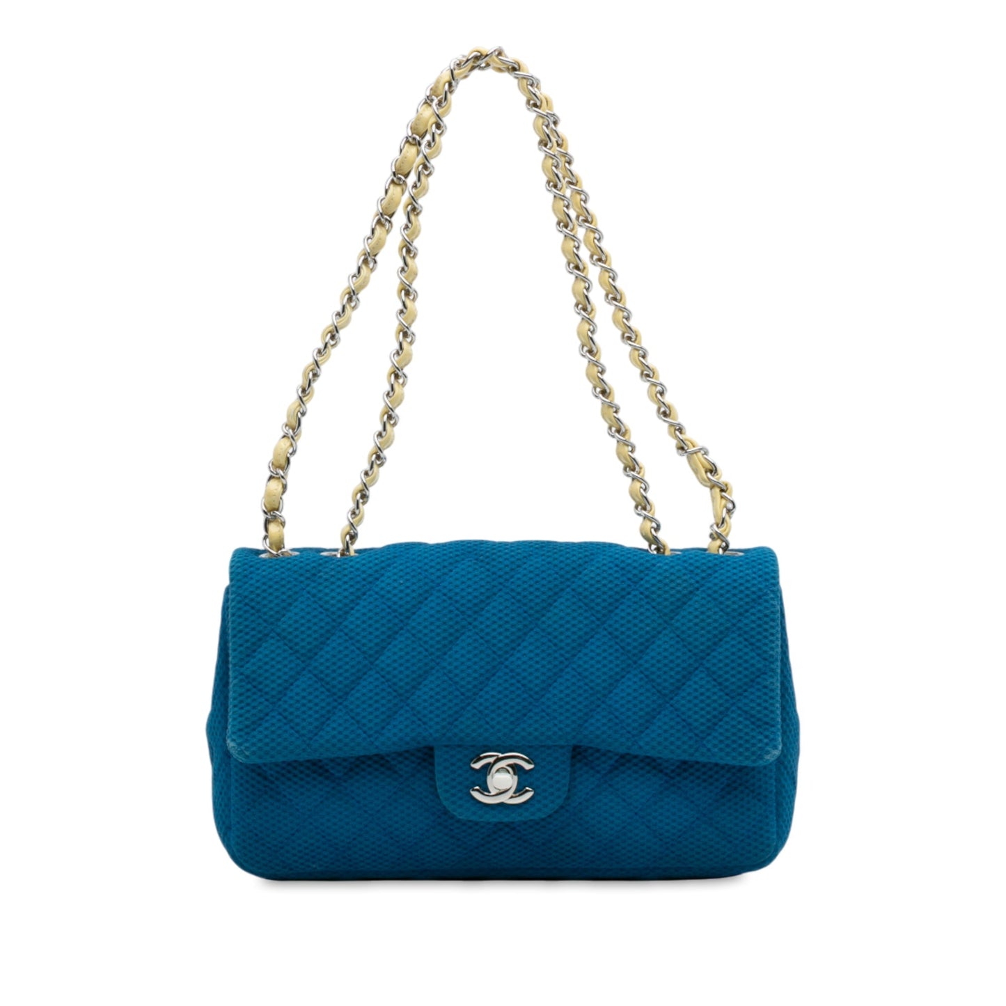 Blue Chanel Medium Quilted Perforated Jersey Single Flap Shoulder Bag