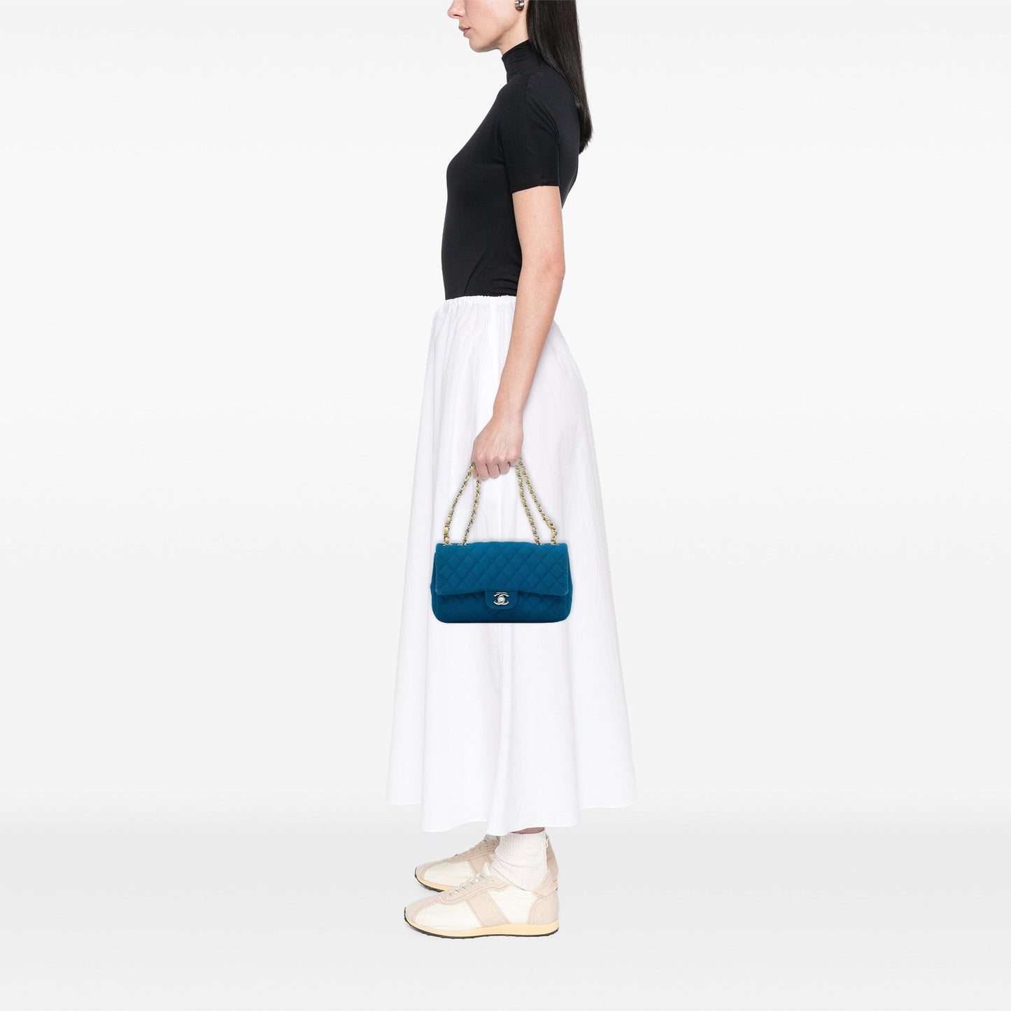 Blue Chanel Medium Quilted Perforated Jersey Single Flap Shoulder Bag