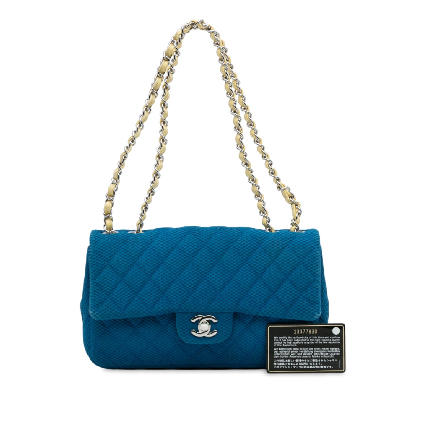 Blue Chanel Medium Quilted Perforated Jersey Single Flap Shoulder Bag