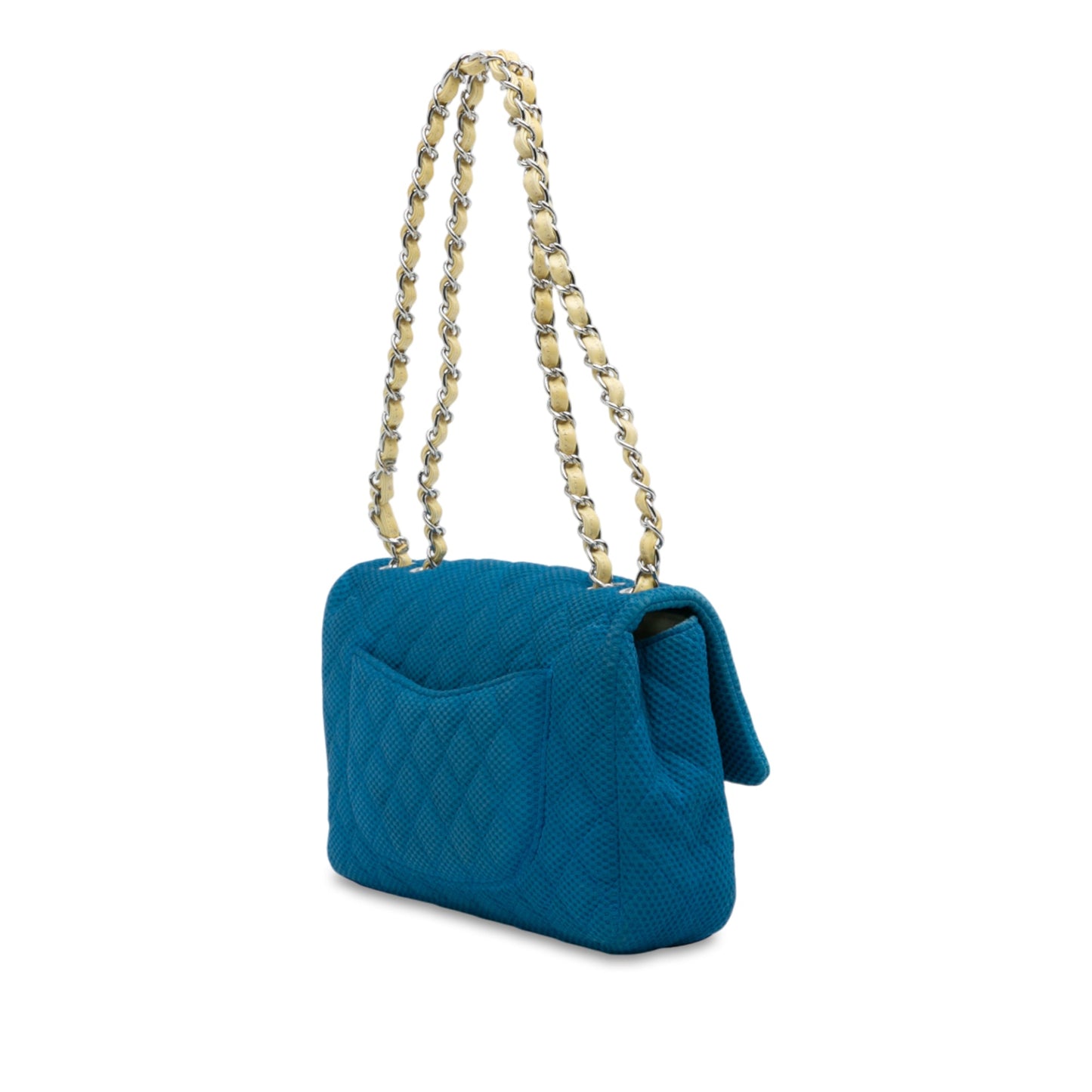 Blue Chanel Medium Quilted Perforated Jersey Single Flap Shoulder Bag