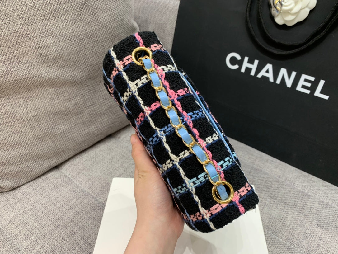 CHLNavy Sparkle Tweed Classic Mini Rectangular Top Qualityap Bag For Women 20cm/7.5in