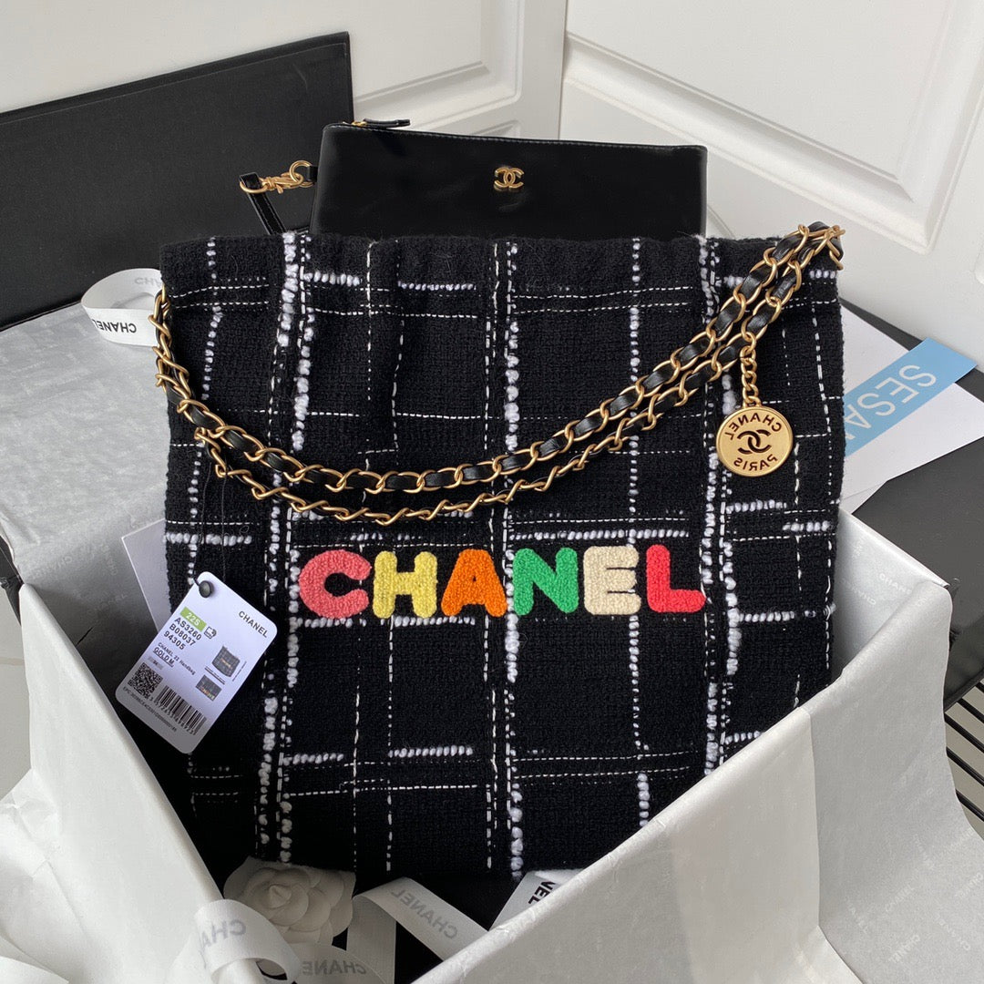 CHL 22 Handbag Gold Hardware Black For Women, Women’s Handbags, Shoulder Bags 14in/36cm AS3262
