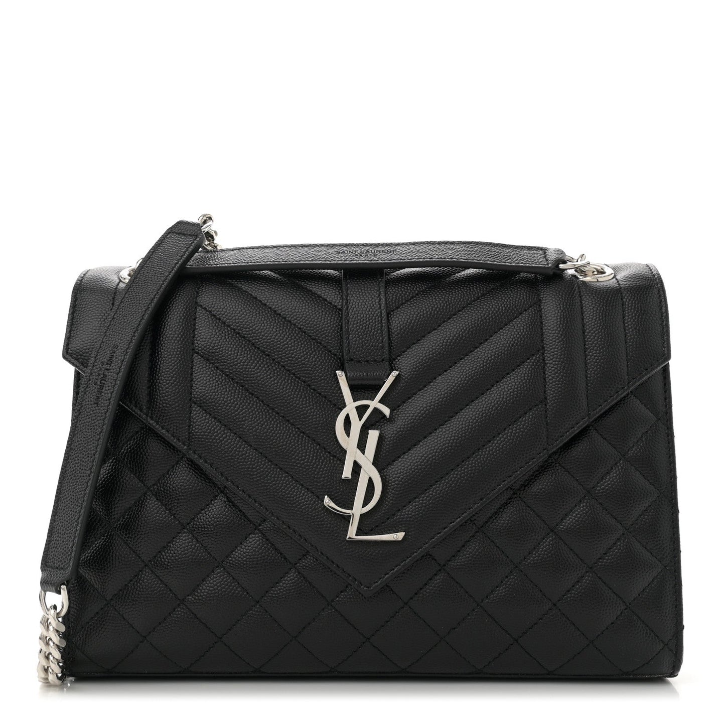Saint Laurent Grain De Poudre Textured Mixed Matelasse Triquilt Medium Monogram Satchel Black