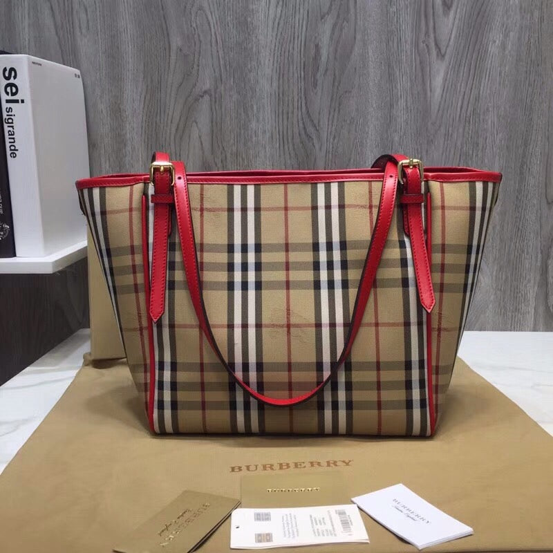 Top Quality The Small Canter Horseferry Check Tote Red For Women, Women’s Bags 11.6in/29.5cm