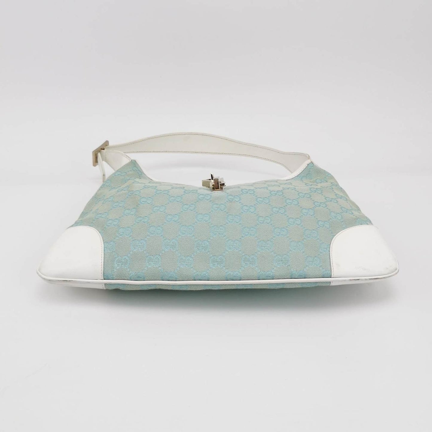 Gucci Jackie   Blue Nylon White Leather Shoulder Bag Medium