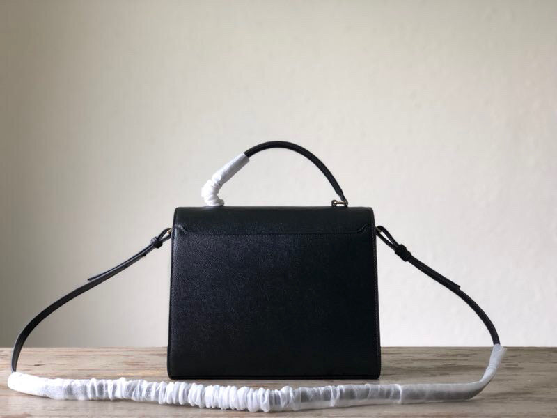 YSSL Cassandra Medium Top Handle Bag In Grain De Poudre Embossed Black For Women 9in/25cm 623931BOW0W1000