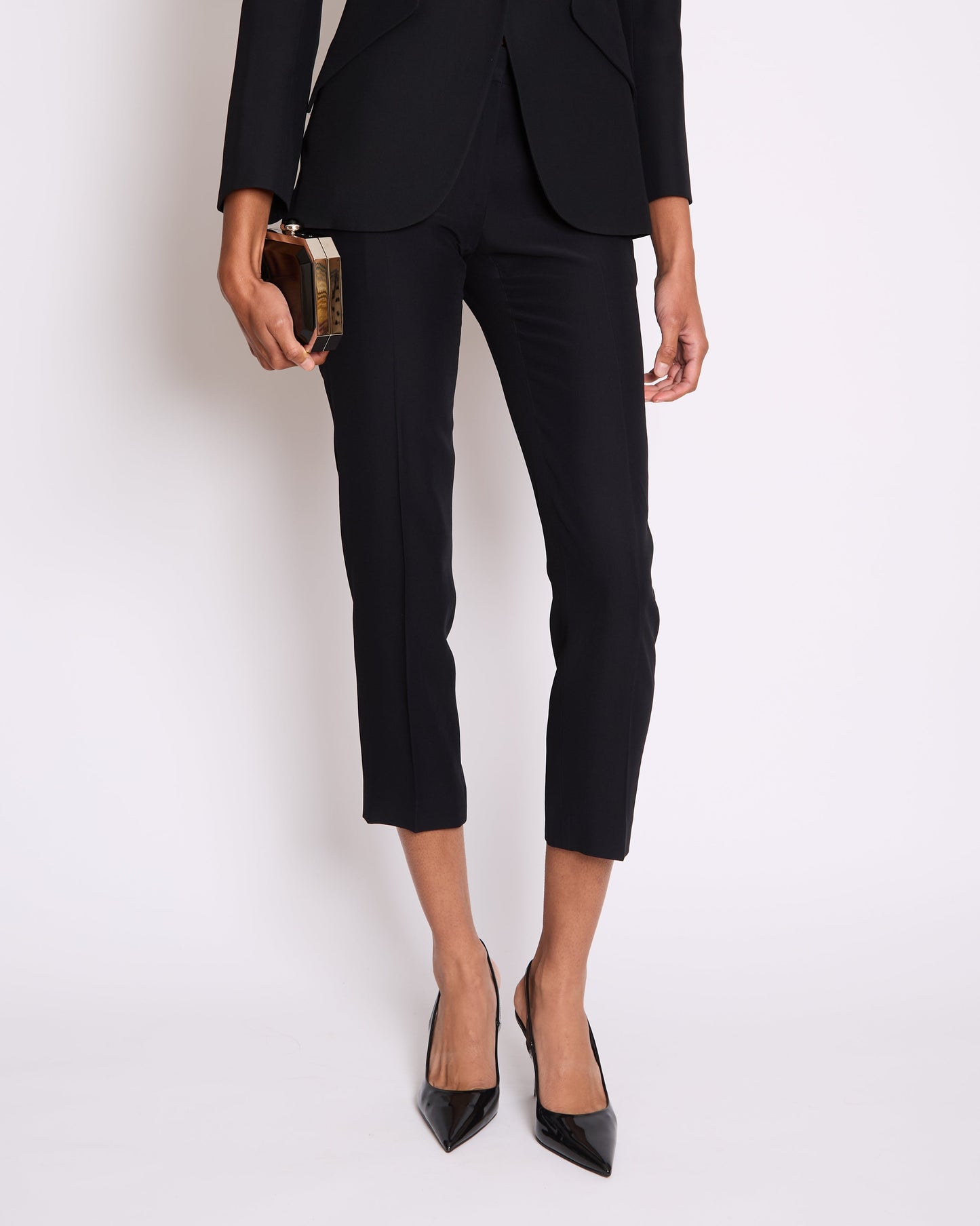 Alexander McQueen Black Tailored Blazer Jacket and Matching Tro rs Set with Metallic Embroidery Detail Size IT 36 (UK 4)