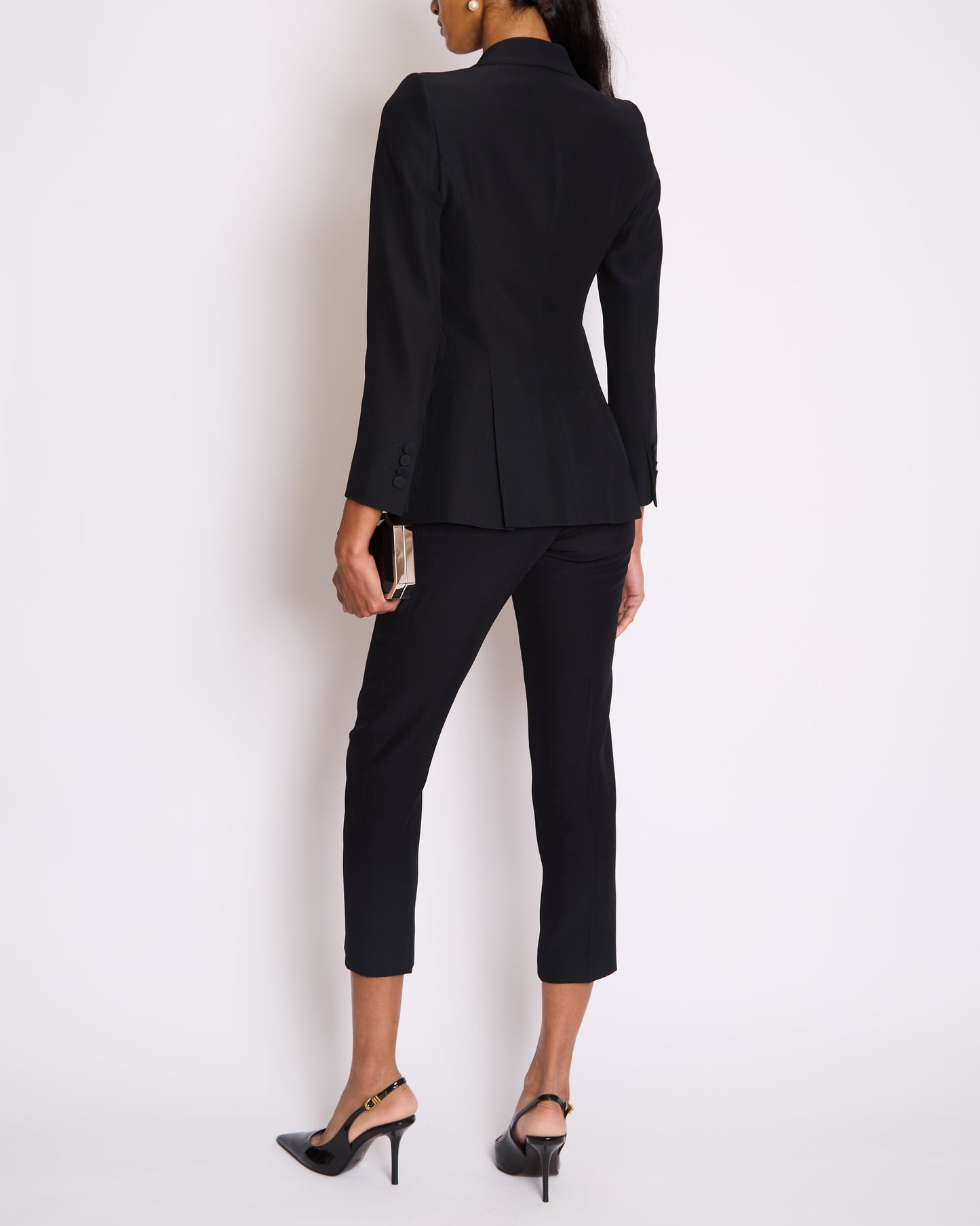 Alexander McQueen Black Tailored Blazer Jacket and Matching Tro rs Set with Metallic Embroidery Detail Size IT 36 (UK 4)